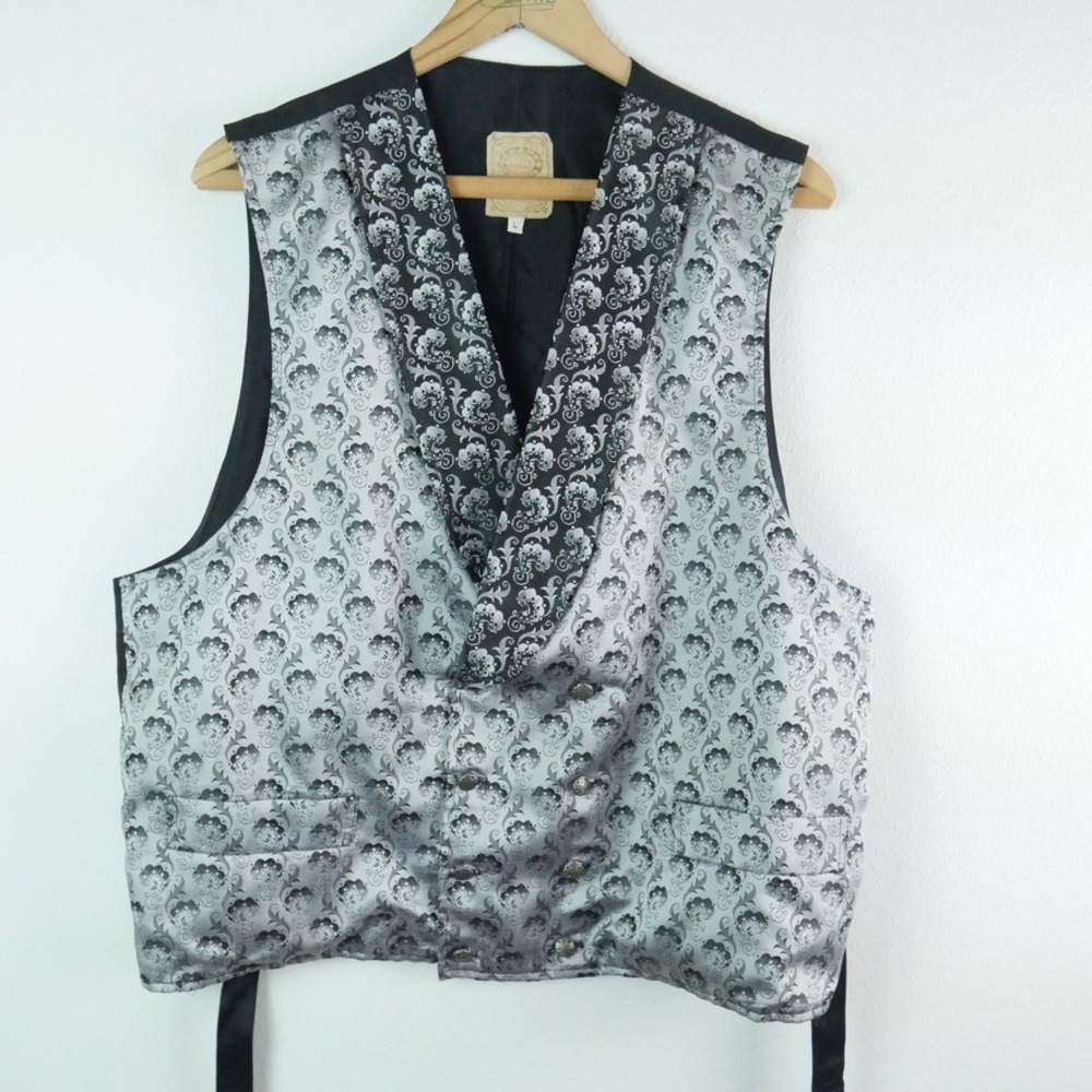 Wah Maker Mens Damask Jacquard Vest Double Breasted Waistcoat Large Western